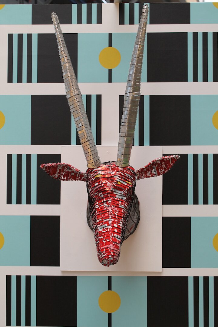 Tins are recycled into an antelope wall trophy by Mixed Ideaz